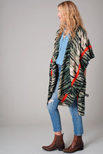 Load image into Gallery viewer, Tiger Print Stripe Border Cozy Kimono