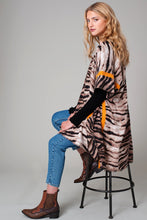Load image into Gallery viewer, Tiger Print Stripe Border Cozy Kimono