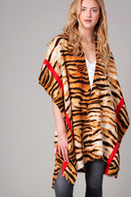 Load image into Gallery viewer, Tiger Print Stripe Border Cozy Kimono