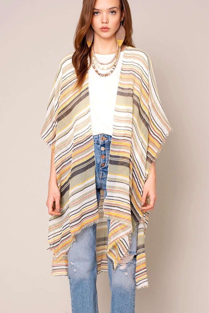 Multi Color Striped Kimono