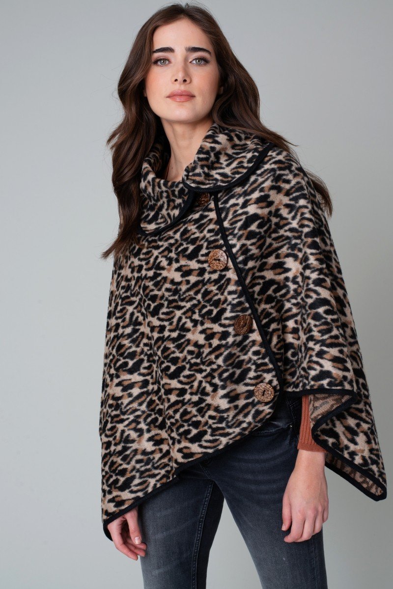 Leopard Button Deco Poncho