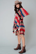 Load image into Gallery viewer, Ethnic Striped Fringed Kimono
