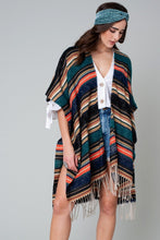 Load image into Gallery viewer, Ethnic Striped Fringed Kimono
