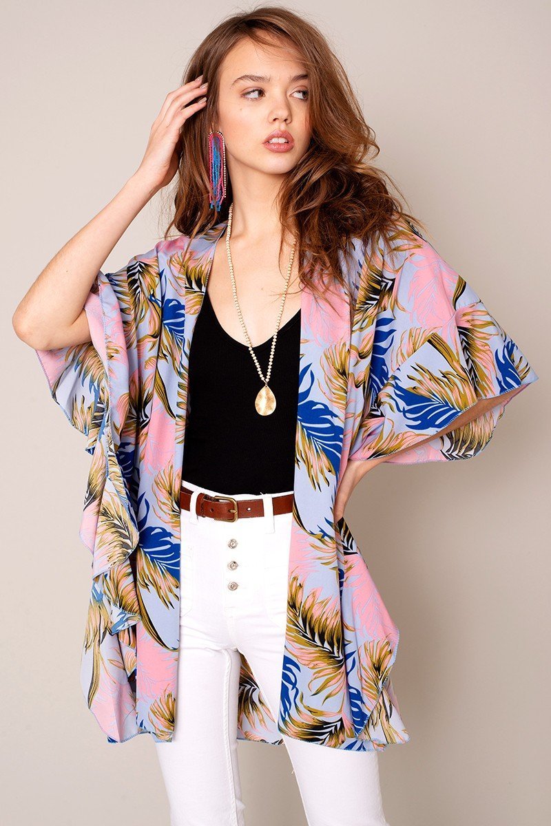 Tropical Leaf Print Kimono